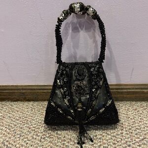 Elegant Black Beaded Handbag